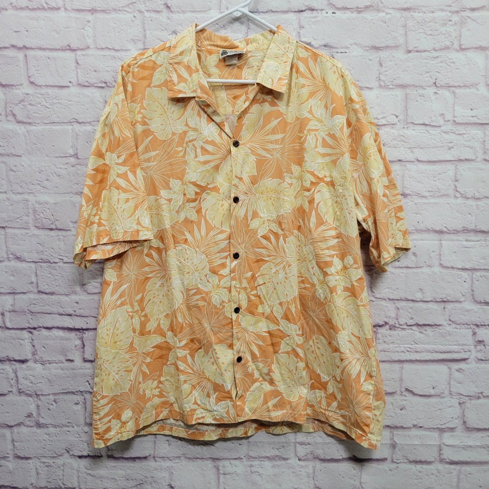 Aloha Republic Floral Palm Leaf Hawaiian Shirt 2X‎ Orange Tropical Aloha Summer